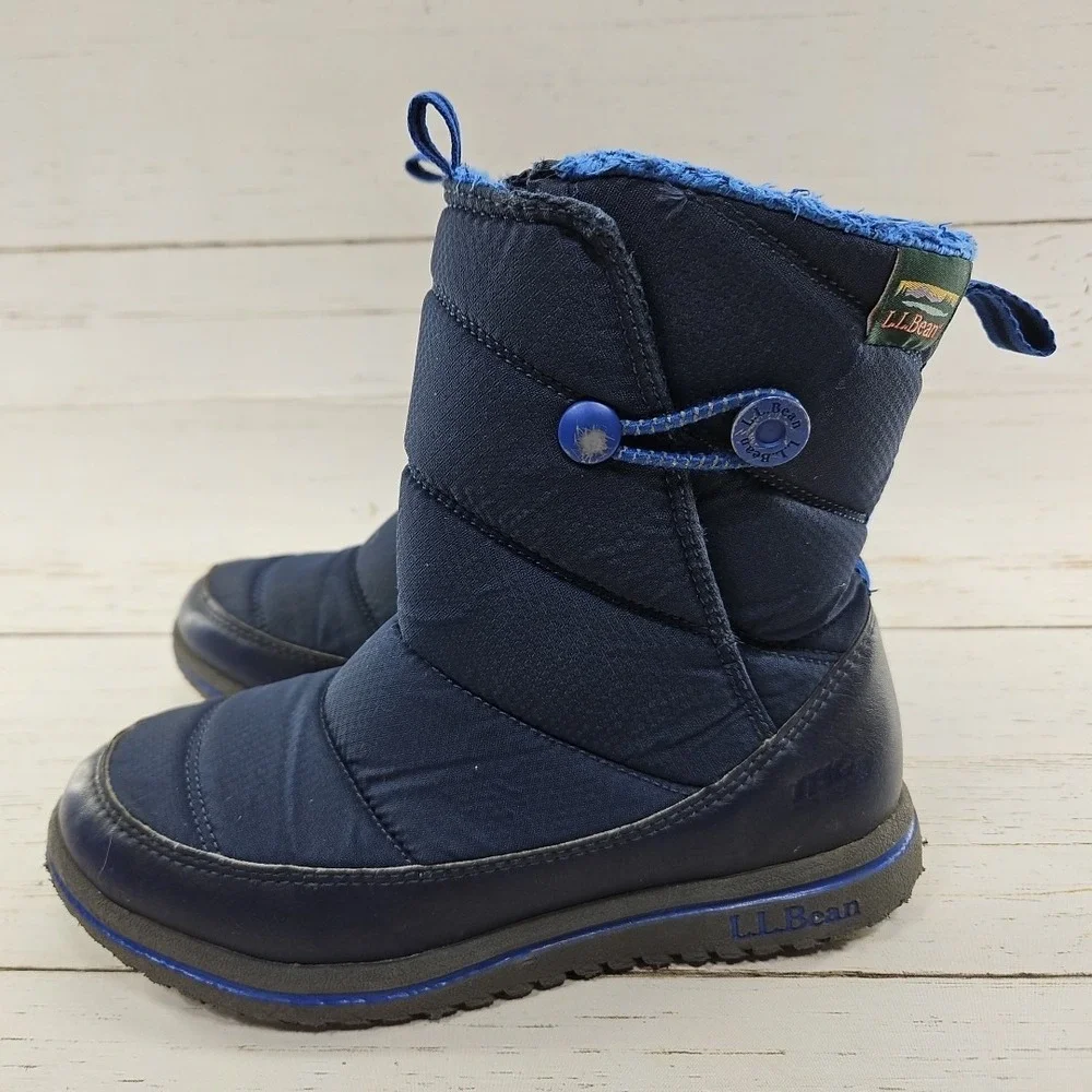 LL Bean Tek Youth Size 2 Navy Blue Winter Snow Boots Insulated Waterproof 505698